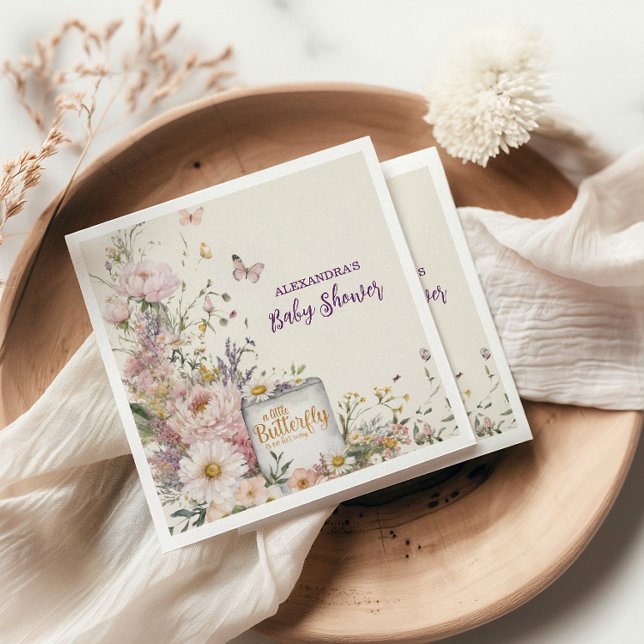 Boho Wildflower Butterflies Baby Shower Napkin (Creator Uploaded)