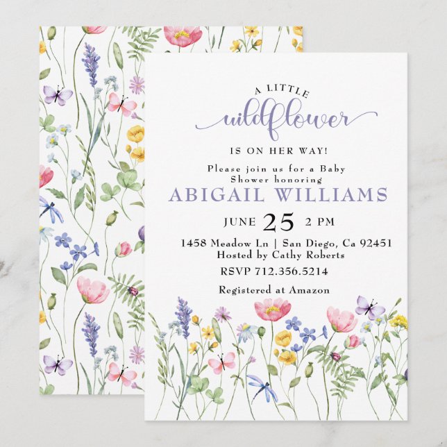 Boho Wildflower butterfly Baby Shower Invitation (Front/Back)