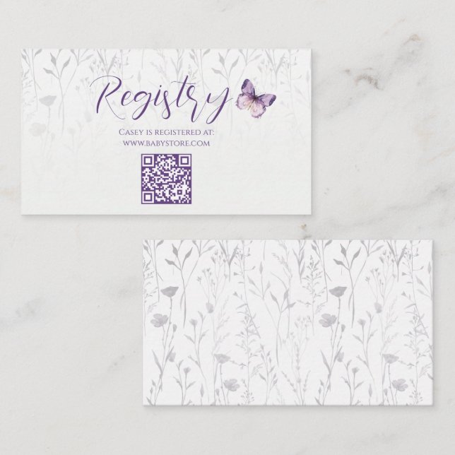 Boho Wildflower Butterfly Baby Shower Registry  Enclosure Card (Front/Back)