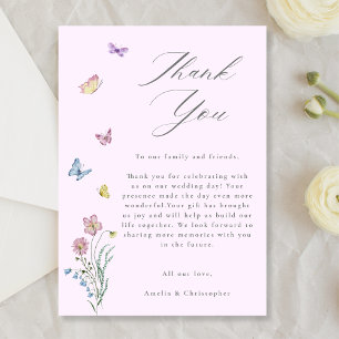 Boho Wildflower Butterfly Wedding Thank You Card