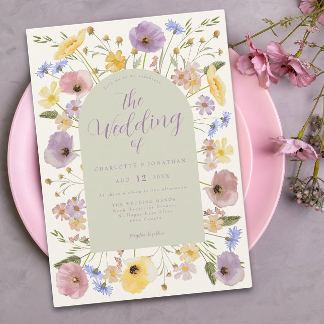 Boho Wildflower Colourful Pastel Wedding Invitatio Invitation (Colorful wildflower boho wedding invitation )