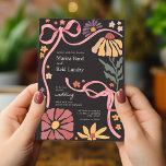 Boho Wildflower Coquette Dark Wedding Invitation<br><div class="desc">Coquette inspired wedding theme featuring pink bows and wildflowers over a dark background.</div>