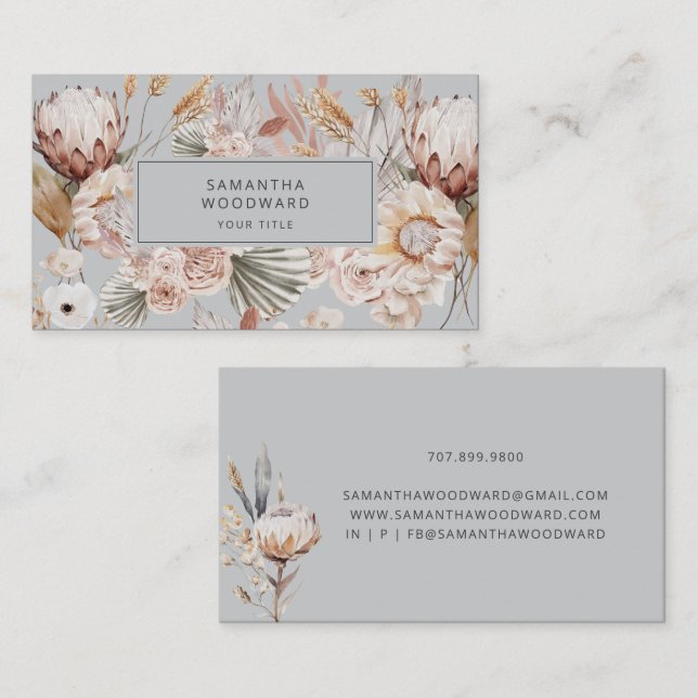 Boho Wildflower Cream Terracotta Grey Professional Business Card (Front/Back)