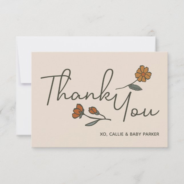 Boho Wildflower Custom Flat Thank You Card (Front)