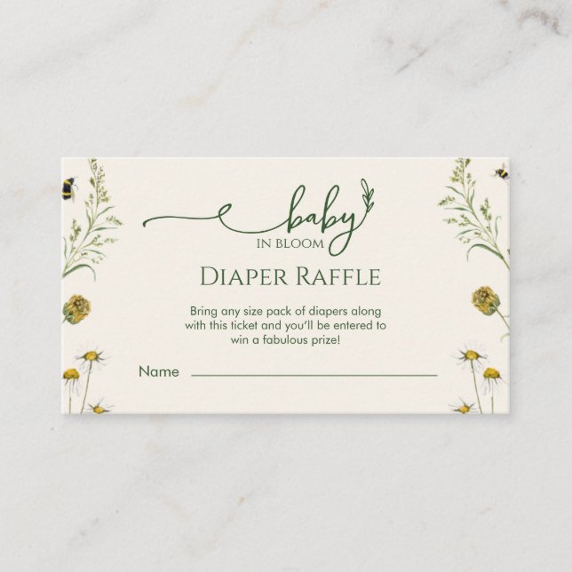 Boho Wildflower Diaper Raffle Enclosure Card  (Front)