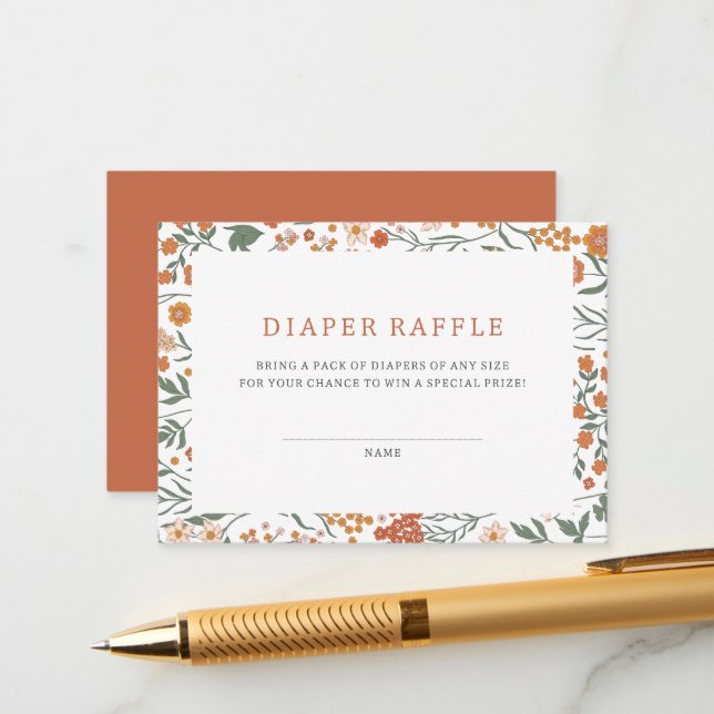 Boho Wildflower Diaper Ruffle Enclosure Card (Front/Back In Situ)