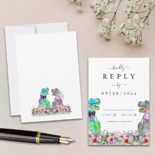Boho Wildflower Dinosaur Wedding Reply RSVP Card