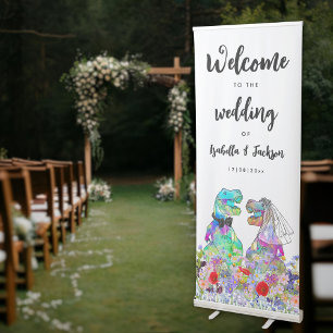 Boho Wildflower Dinosaur Wedding Welcome Retractable Banner