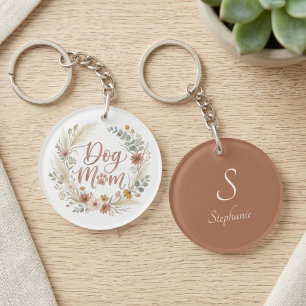 Boho Wildflower Dog Mum Floral Wreath Key Ring