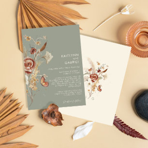BOHO Wildflower Dried Floral Moss Bridal Shower  Invitation