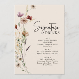 Boho Wildflower Drinks Wedding Menu