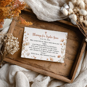 Boho Wildflower Dusty Rose Baptism Prayer Blessing Enclosure Card