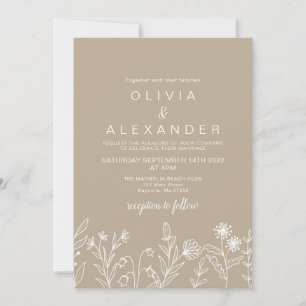 Boho wildflower earthy tan wedding invitation
