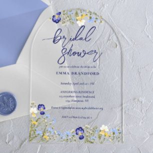 Boho Wildflower Elegant Bridal Shower  Acrylic Invitations