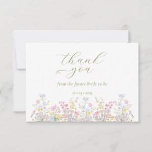 Boho Wildflower Elegant Bridal Shower  Thank You Card