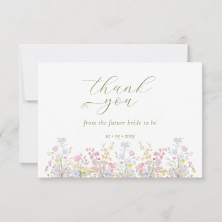 Boho Wildflower Elegant Bridal Shower  Thank You Card