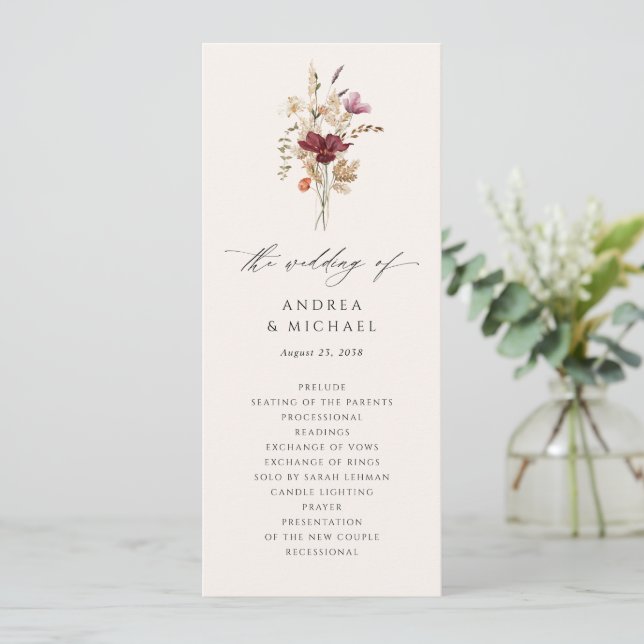 Boho Wildflower Elegant Fall Wedding Programme (Standing Front)
