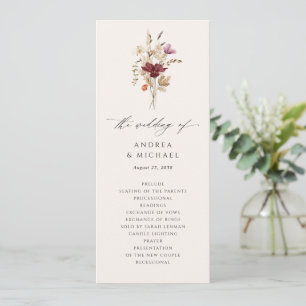 Boho Wildflower Elegant Fall Wedding Programme