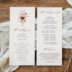 Boho Wildflower Elegant Fall Wedding Programme