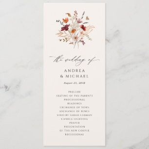 Boho Wildflower Elegant Fall Wedding Programme