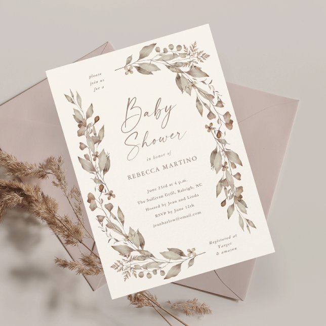 Boho Wildflower Elegant Floral Baby Shower Invitation (Boho wildflower elegant floral ivory baby shower invitation.)