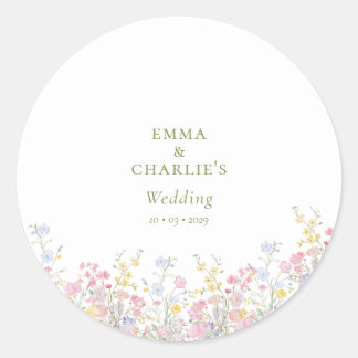 Boho Wildflower Elegant Wedding Classic Round Sticker