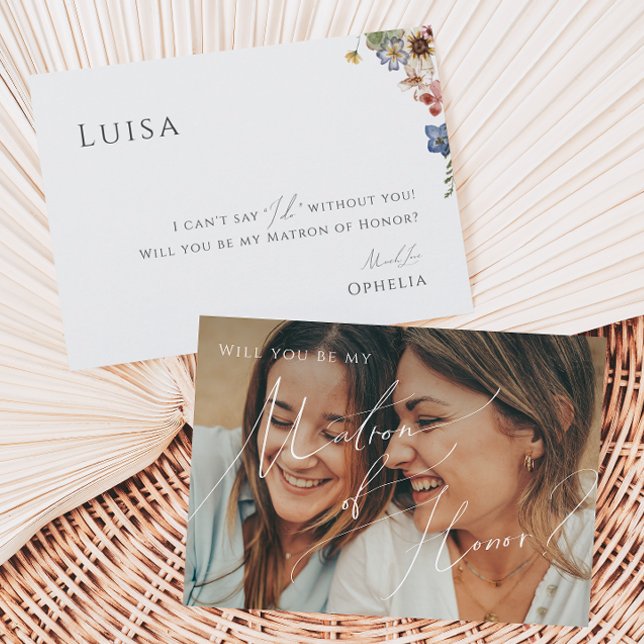 Boho Wildflower Faded Photo Matron of Honor Card (Creator Uploaded)