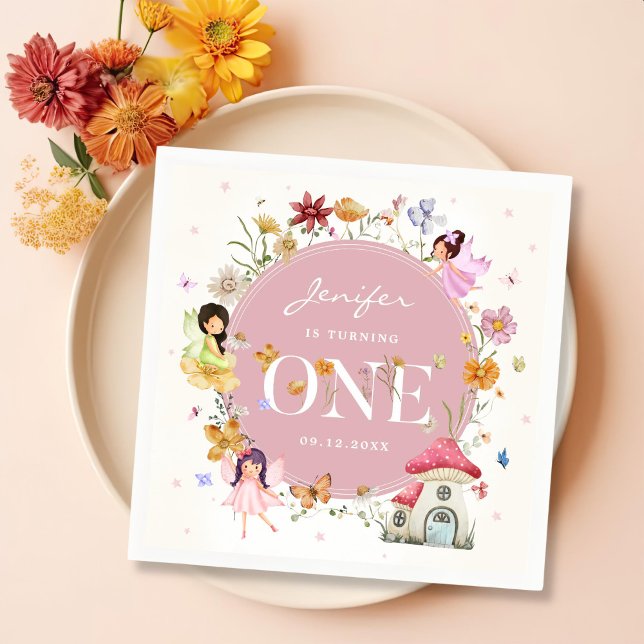 Boho Wildflower Fairy 1st Birthday Party Napkin (Creator Uploaded)