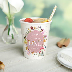 Boho Wildflower Fairy 1st Birthday Party Paper Cups