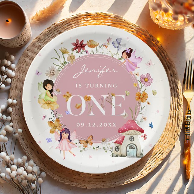 Boho Wildflower Fairy 1st Birthday Party Paper Plate (Creator Uploaded)