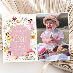 Boho Wildflower Fairy 1st Birthday Party Photo Invitation