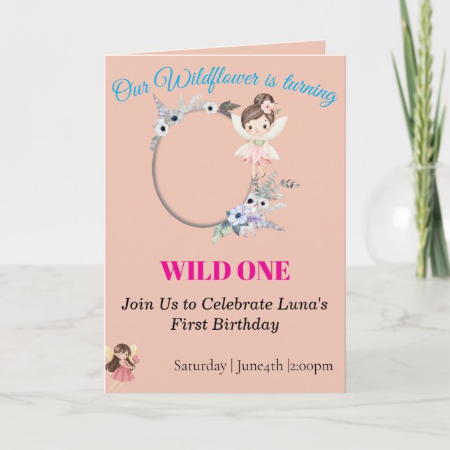 Boho Wildflower Fairy Girl 1st Birthday Card  (Front)