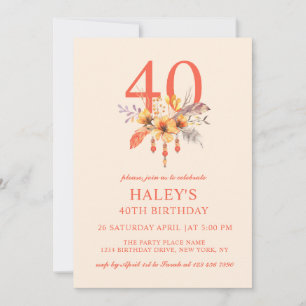Boho Wildflower Fall Autumn Floral 40TH Birthday Invitation