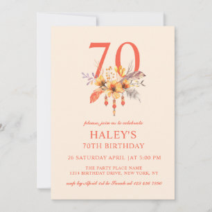 Boho Wildflower Fall Autumn Floral 70TH Birthday Invitation