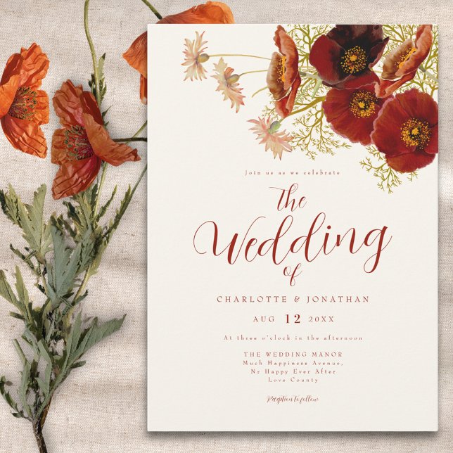 Boho Wildflower Fall Brown Wedding Invitation (Boho wildflower fall earthy tones wedding invitation )