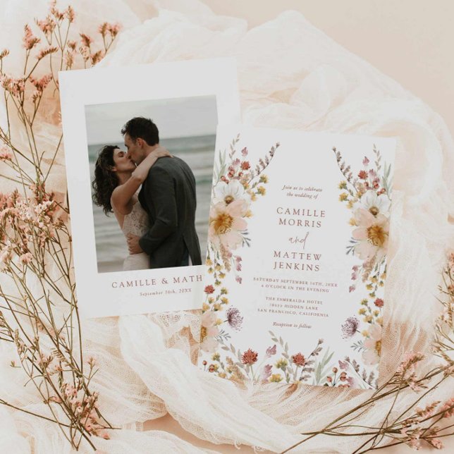 Boho Wildflower Fall Photo Wedding Invitation (Boho Fall Wildflower Wedding Invitation)