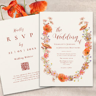 Boho Wildflower Fall Wedding QR Code Invitation