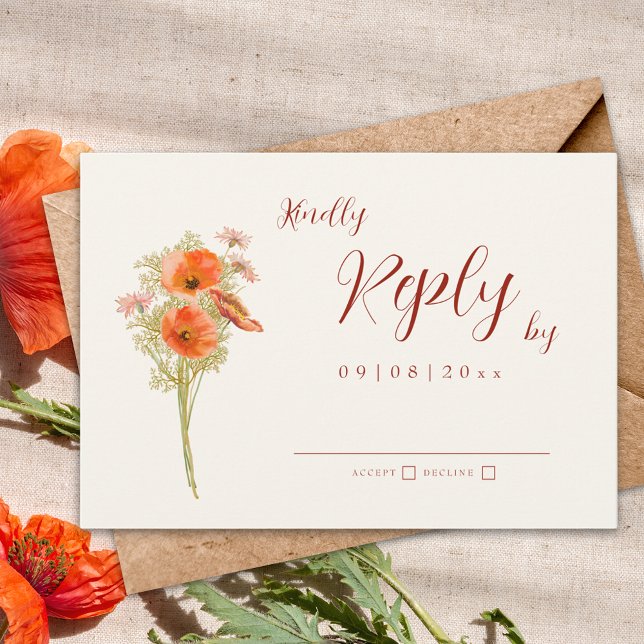 Boho Wildflower Fall Wedding Reply RSVP Card (Boho wildflower fall wedding invitation rsvp enclosure card with elegant script )