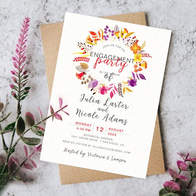Boho Wildflower Fall Wreath Engagement Party Invitation (Creator Uploaded)
