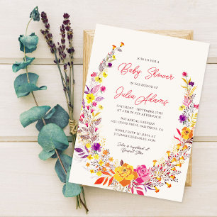 Boho Wildflower Fall Wreath Foliage Baby Shower Invitation