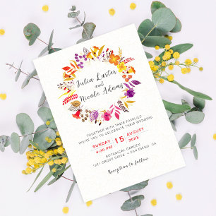 Boho Wildflower Fall Wreath Foliage Wedding Invitation