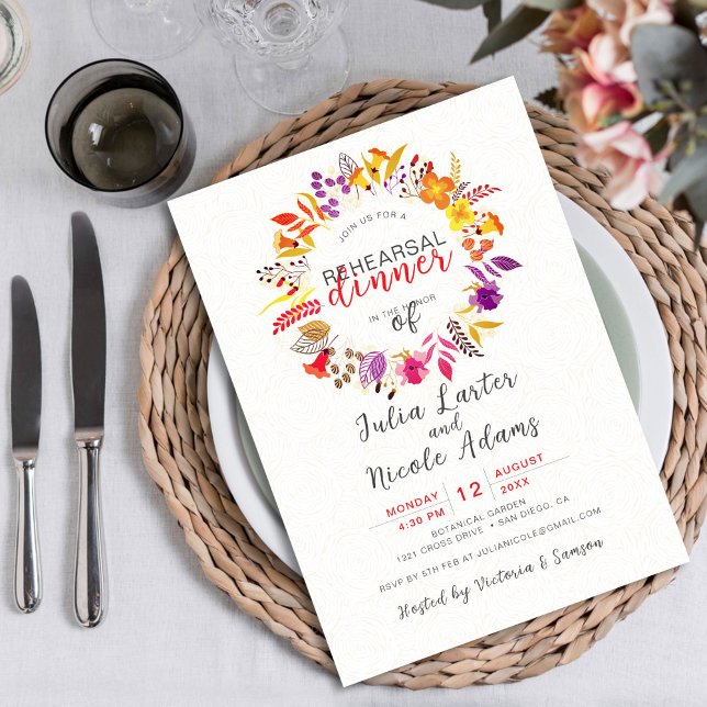 Boho Wildflower Fall Wreath Rehearsal Dinner Invitation (Creator Uploaded)