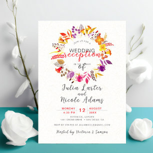 Boho Wildflower Fall Wreath Wedding Reception Invitation
