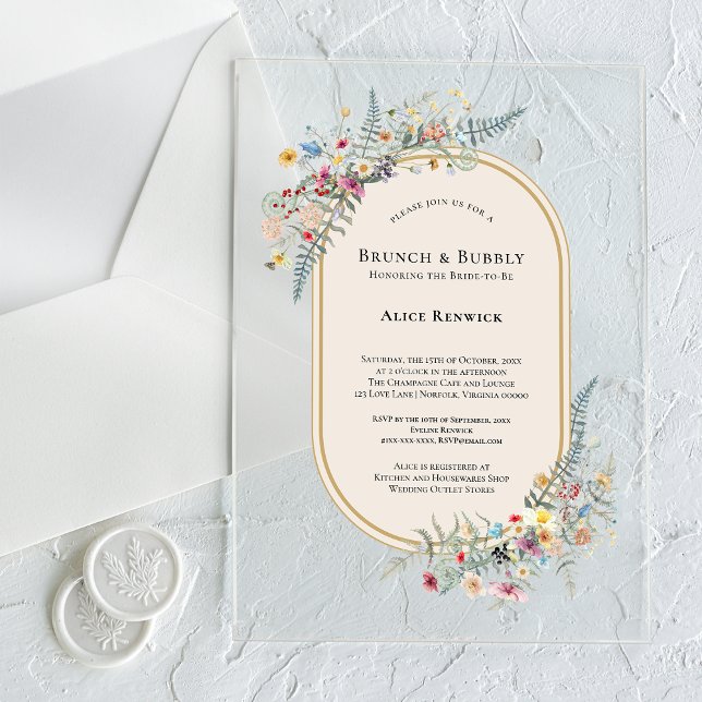 Boho Wildflower Fern Beige Bridal Brunch Acrylic Invitations (Creator Uploaded)