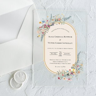 Boho Wildflower Fern Beige Wedding Acrylic Invitations