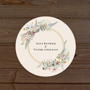 Boho Wildflower Fern Beige Wedding Envelope Seals