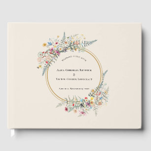 Boho Wildflower Fern Beige Wedding Guest Book