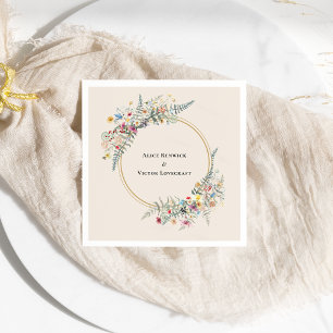 Boho Wildflower Fern Beige Wedding Napkin