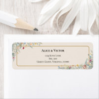 Boho Wildflower Fern Beige Wedding Return Address
