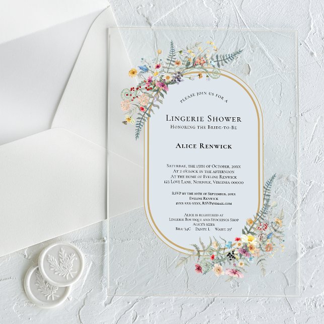 Boho Wildflower Fern Dusty Blue Lingerie Shower Acrylic Invitations (Creator Uploaded)